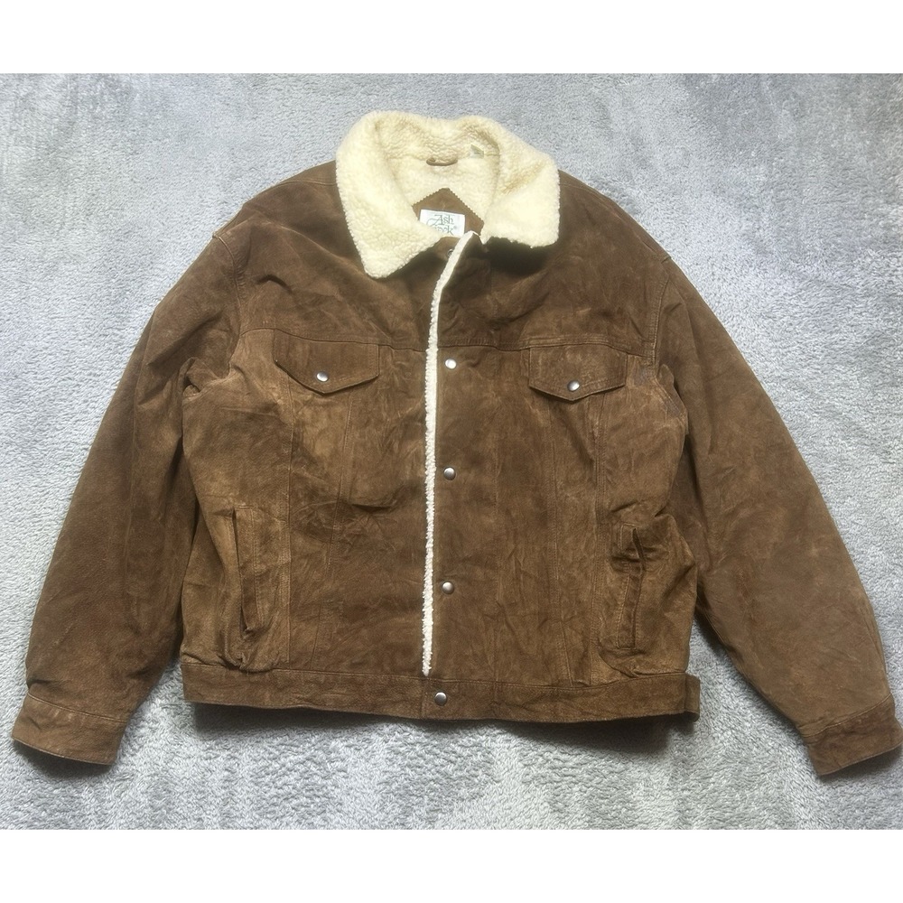 Vintage Ash Creek Jacket Mens 2XL Brown Leather Sherpa Lined Bomber Aviator SNAP